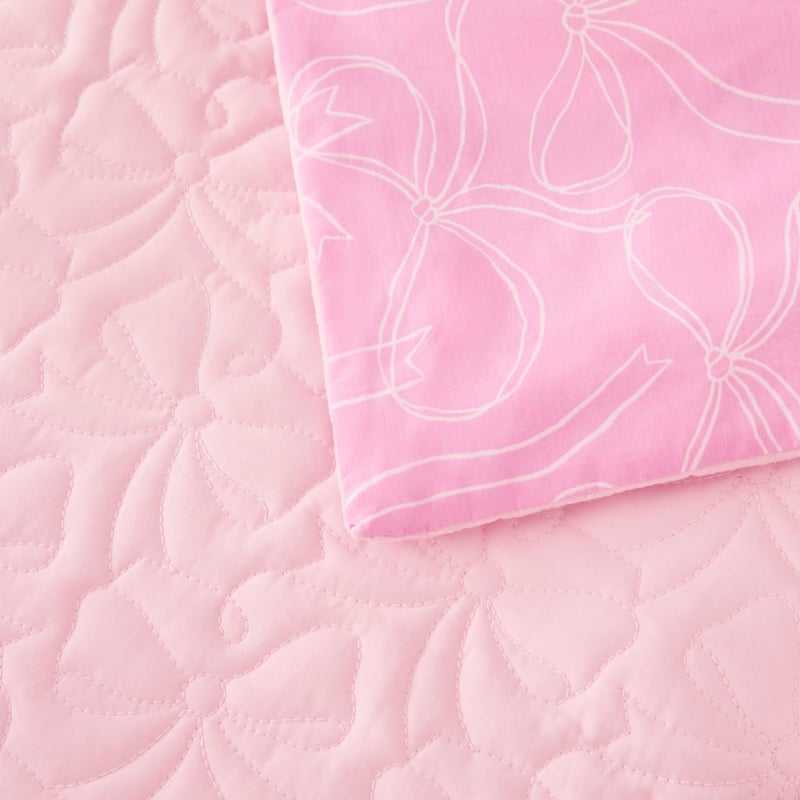Bow Pink Quilted Cot Quilt Cover Set