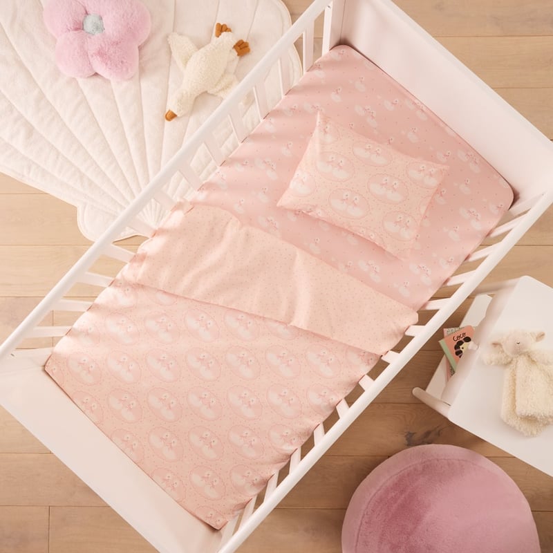 Swan Love Apricot Cot Quilt Cover Set