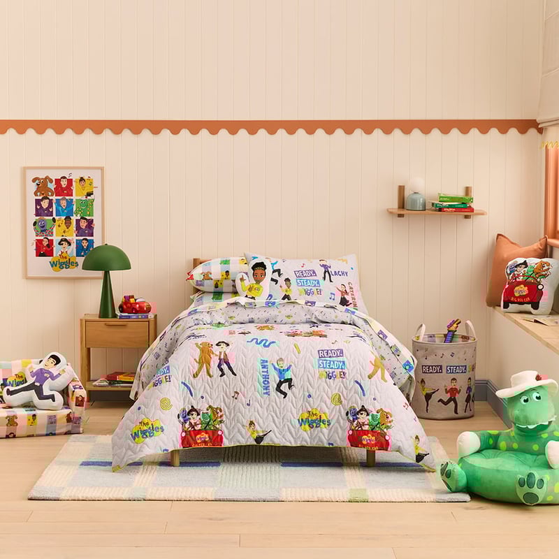 The Wiggles Grey Marle Quilted Quilt Cover Set