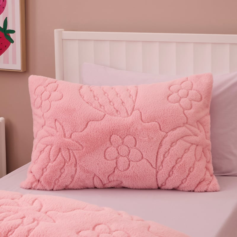Berry Bloom Pink Faux Fur Quilt Cover Set