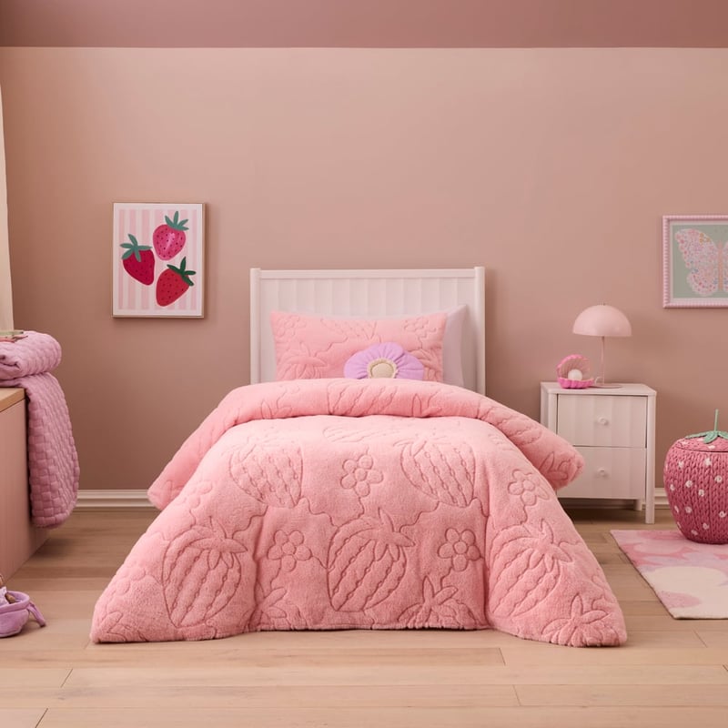 Berry Bloom Pink Faux Fur Quilt Cover Set