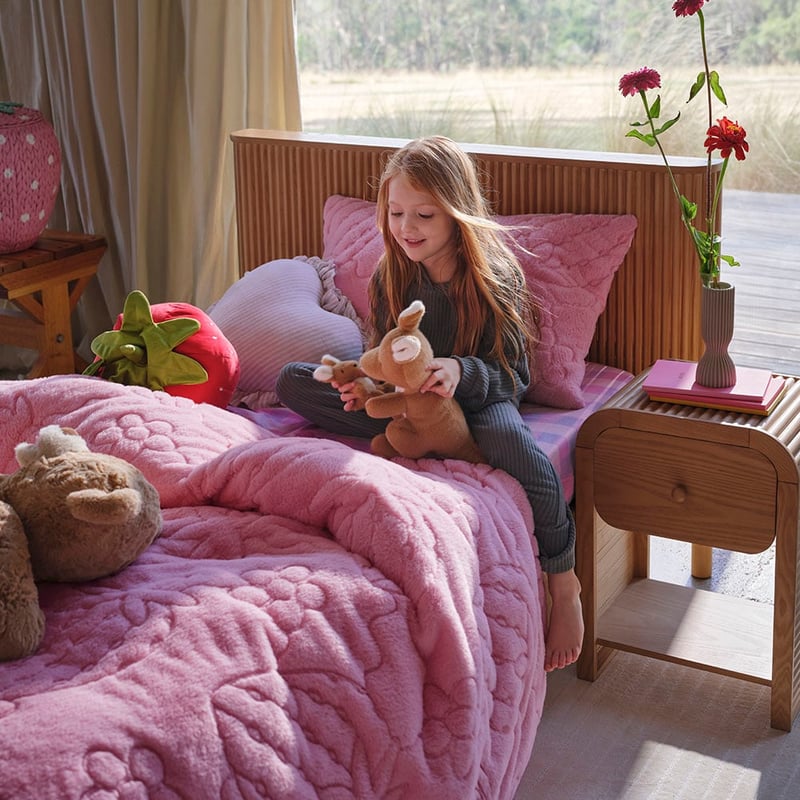 Berry Bloom Pink Faux Fur Quilt Cover Set