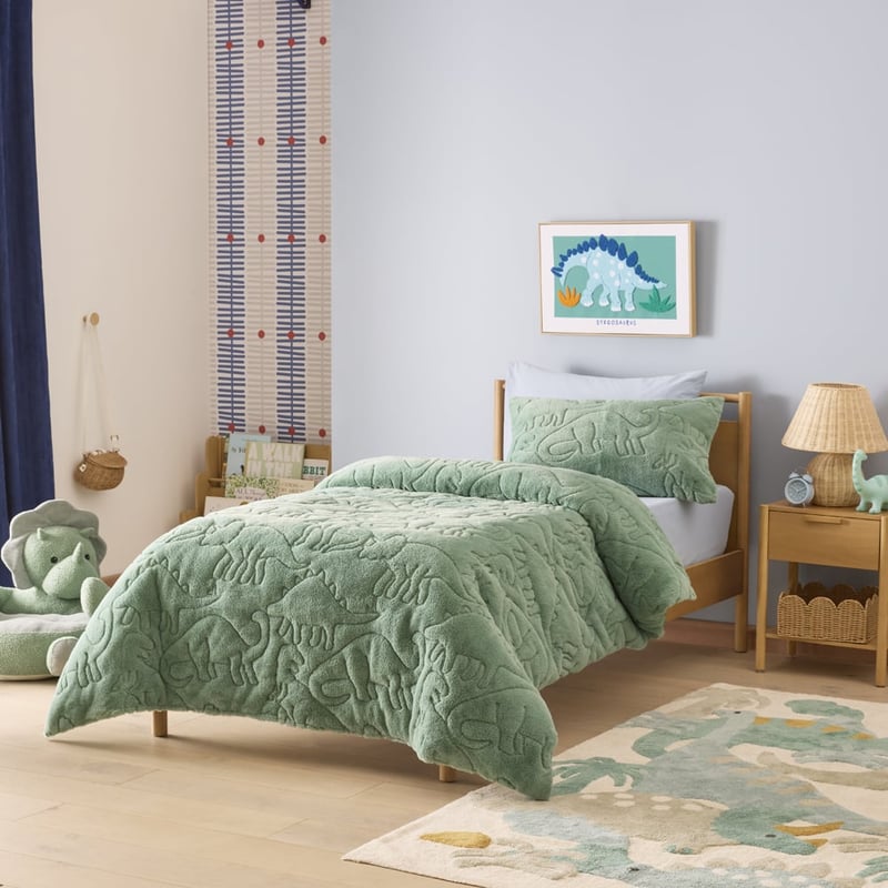 Dinosaur Dream Green Faux Fur Quilt Cover Set