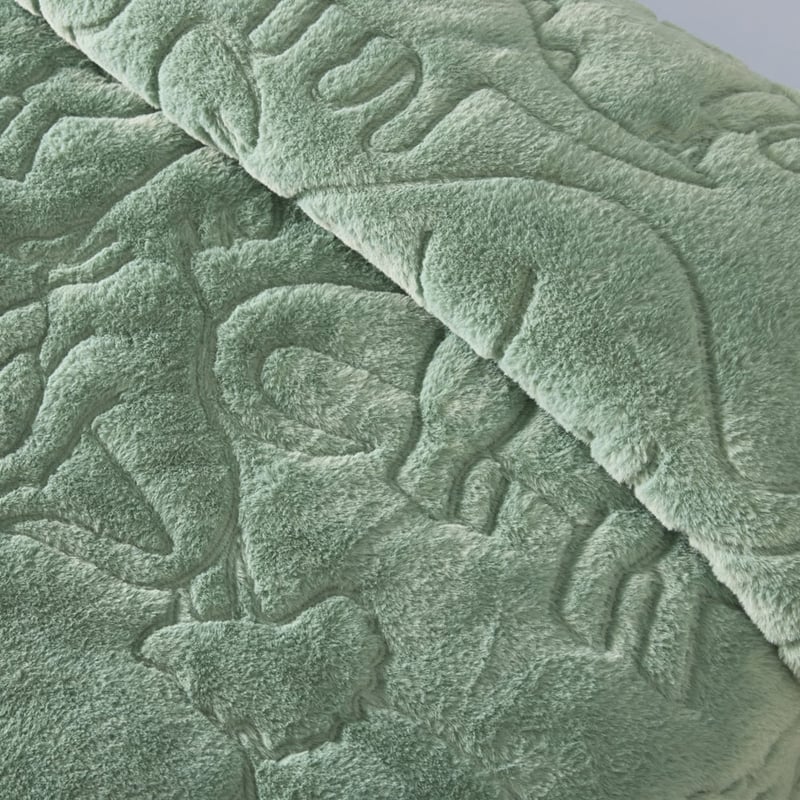 Dinosaur Dream Green Faux Fur Quilt Cover Set