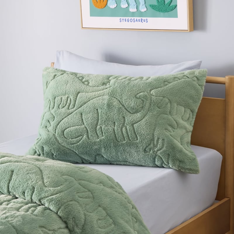 Dinosaur Dream Green Faux Fur Quilt Cover Set