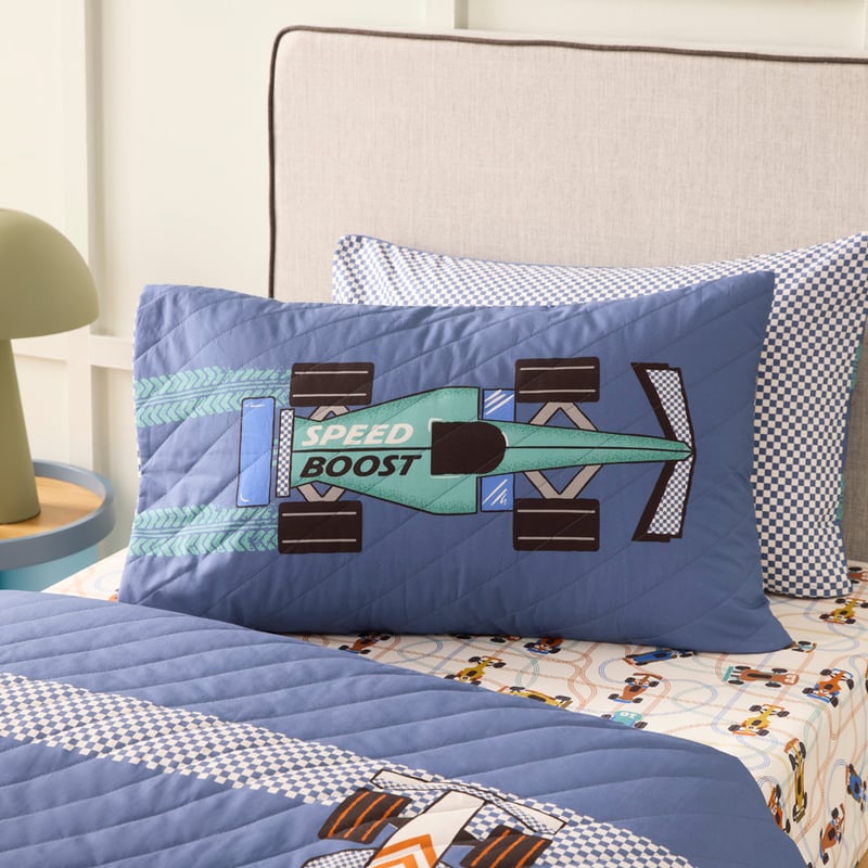 Speedy Race Car Navy Quilted Quilt Cover Set