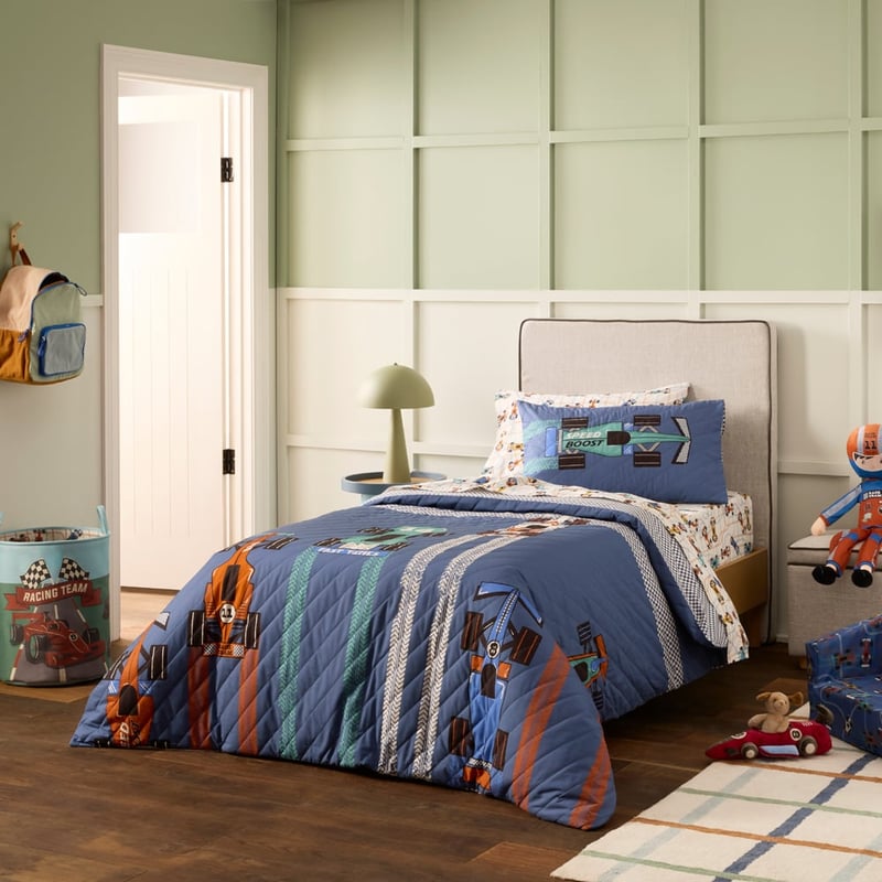 Speedy Race Car Navy Quilted Quilt Cover Set