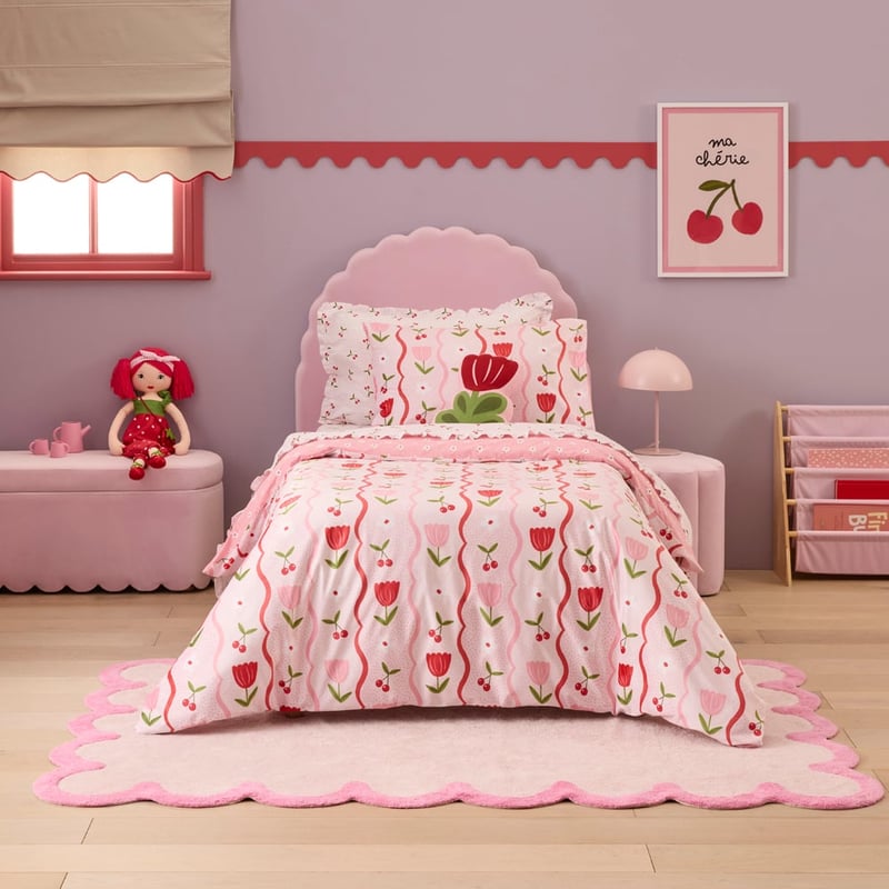 Cherry Tulip Pale Pink Velvet Quilt Cover Set