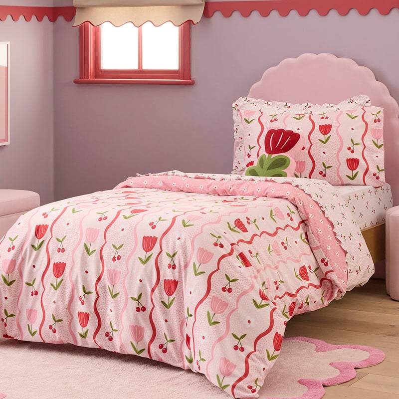 Cherry Tulip Pale Pink Velvet Quilt Cover Set