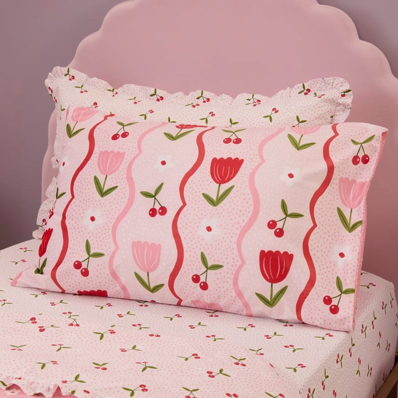 Cherry Tulip Pale Pink Velvet Quilt Cover Set