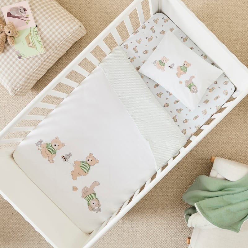 Teddy Bear Love Jersey White Cot Quilt Cover Set 
