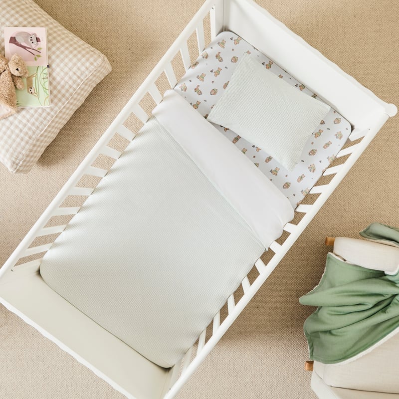 Teddy Bear Love Jersey White Cot Quilt Cover Set 