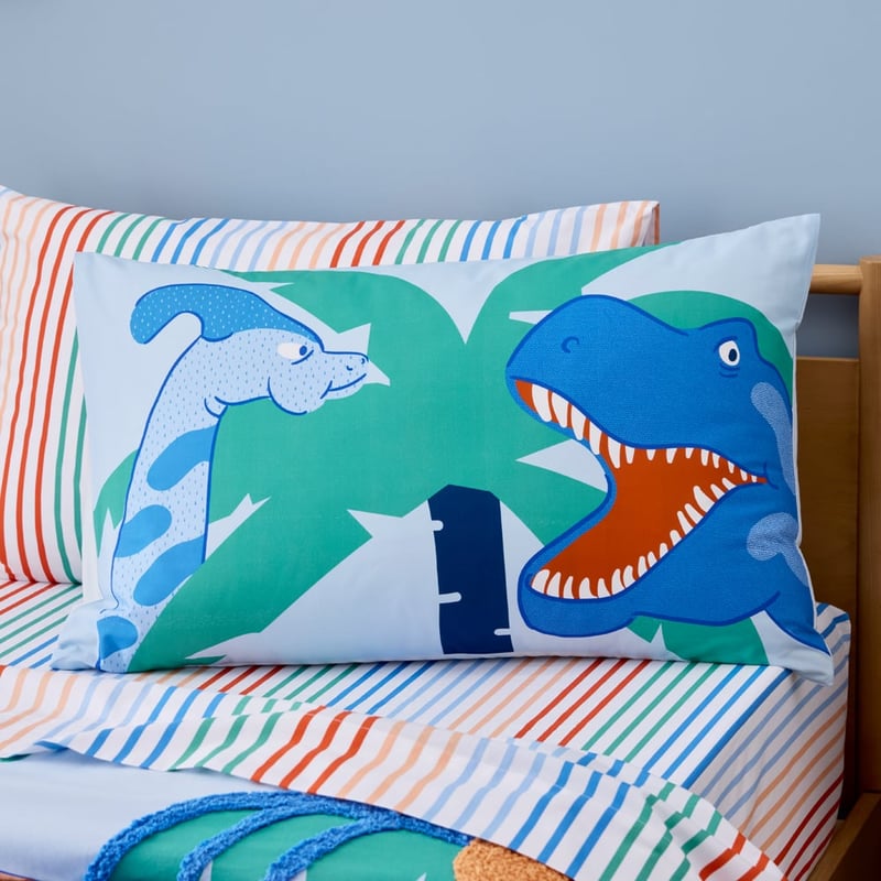 Dino Jungle Light Blue Tufted Quilt Cover Set