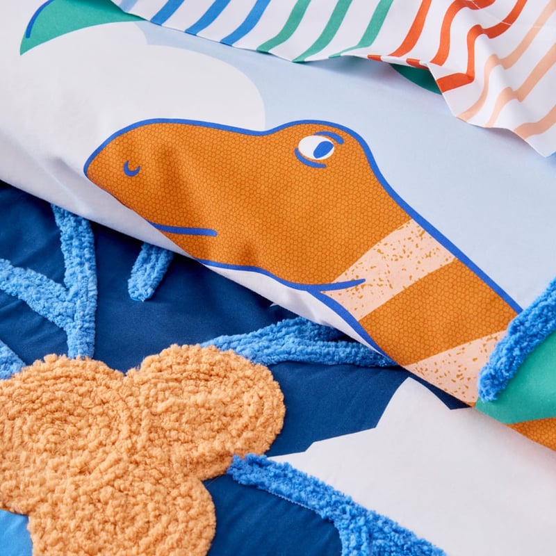 Dino Jungle Light Blue Tufted Quilt Cover Set