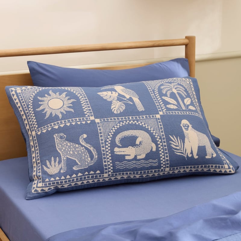 Animal Palm Kingdom Blue Jacquard Quilt Cover Set