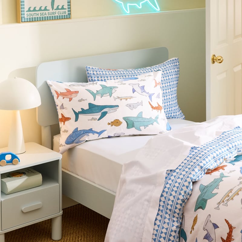 Stonewashed White Shark Face Quilt Cover Set