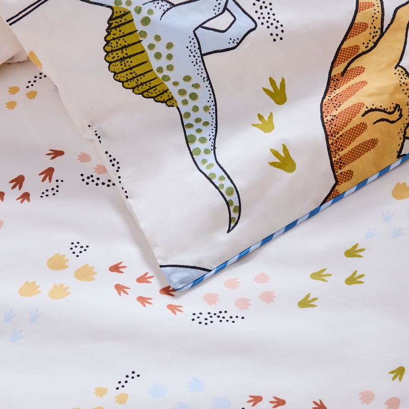 Dino Walk Natural Cot Quilt Cover Set