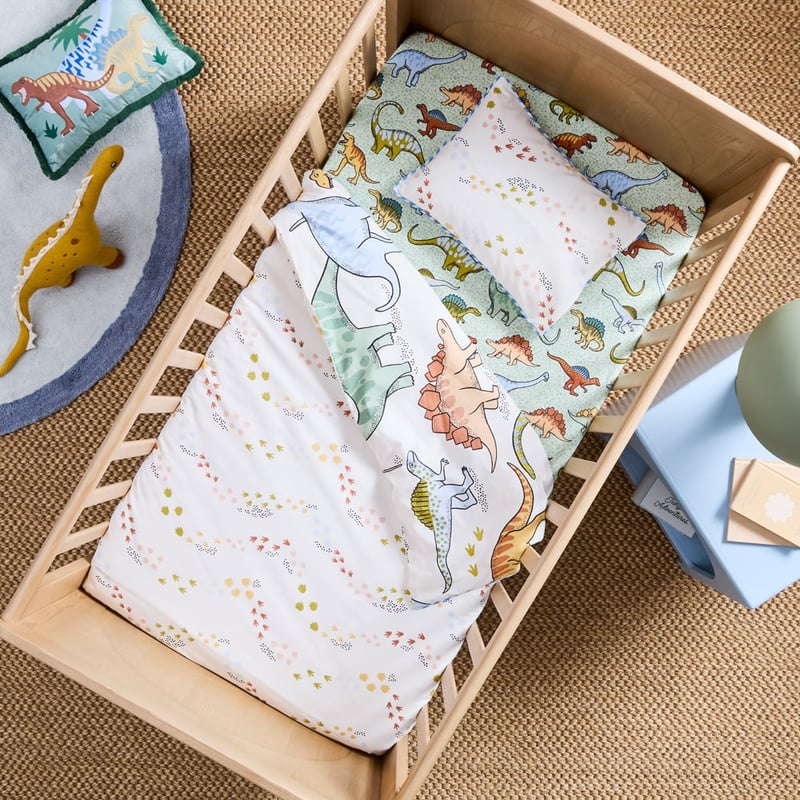 Dino Walk Natural Cot Quilt Cover Set