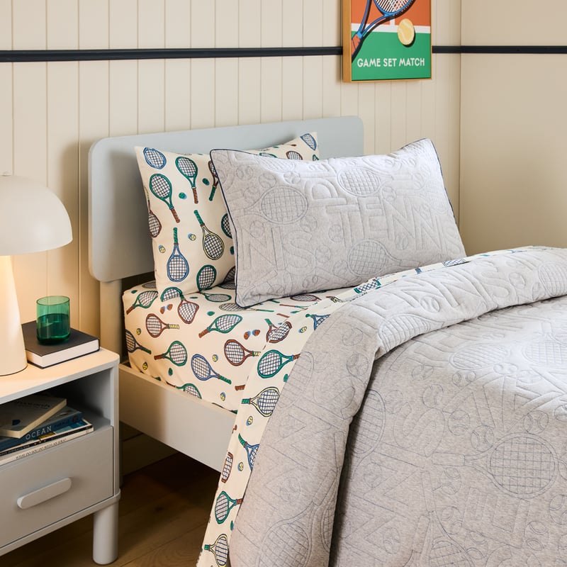 Tennis Grey Marle Jersey Quilted Quilt Cover Set