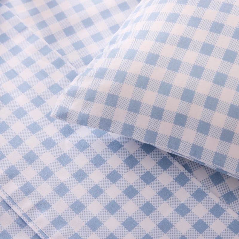 Rylee Soft Blue Gingham Cot Sheet Set