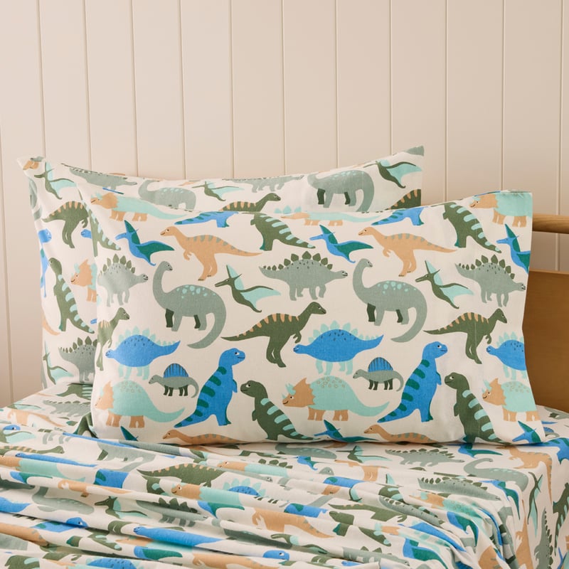 Dino Zone Green Flannelette Sheet Set