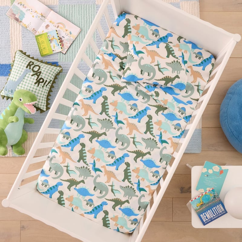 Dino Zone Green Flannelette Cot Sheet Set