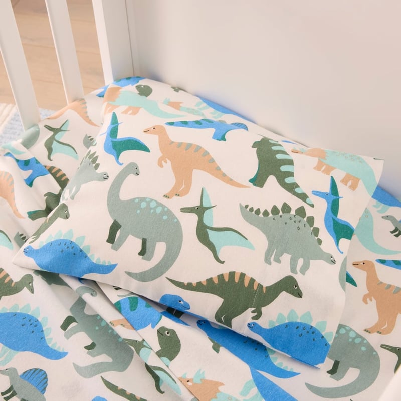 Dino Zone Green Flannelette Cot Sheet Set