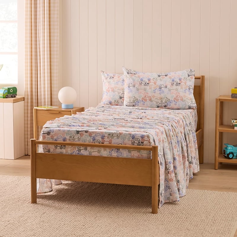 Traffic Jam White Flannelette Sheet Set