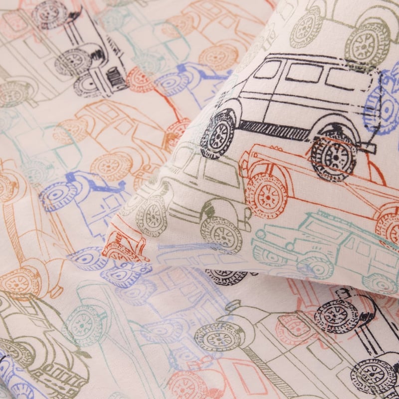 Traffic Jam White Flannelette Sheet Set