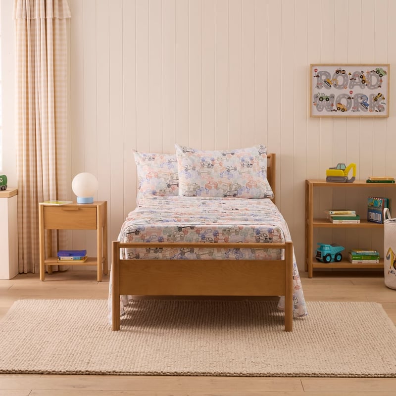 Traffic Jam White Flannelette Sheet Set