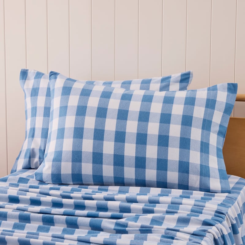Parker Check Blue Flannelette Sheet Set