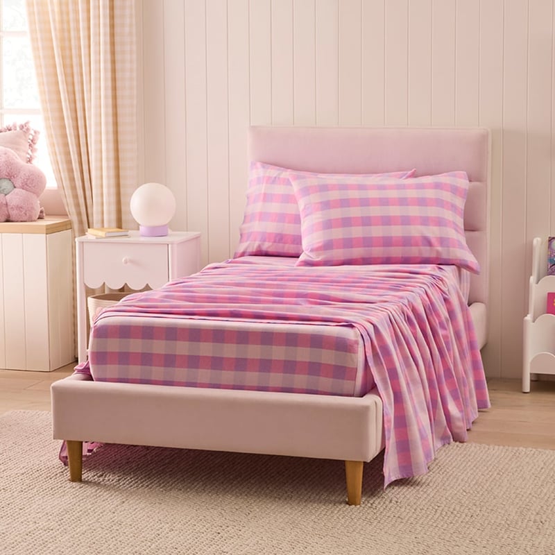 Parker Check Pink Flannelette Sheet Set
