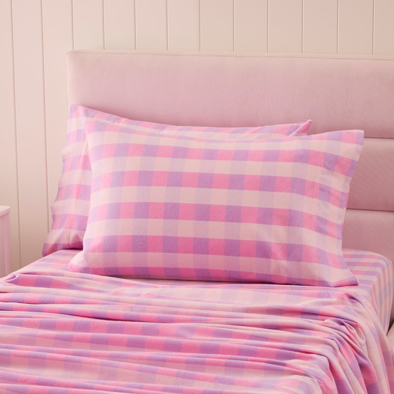 Parker Check Pink Flannelette Sheet Set
