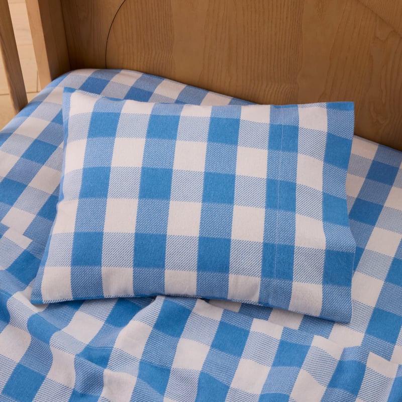 Parker Check Blue Flannelette Cot Sheet Set