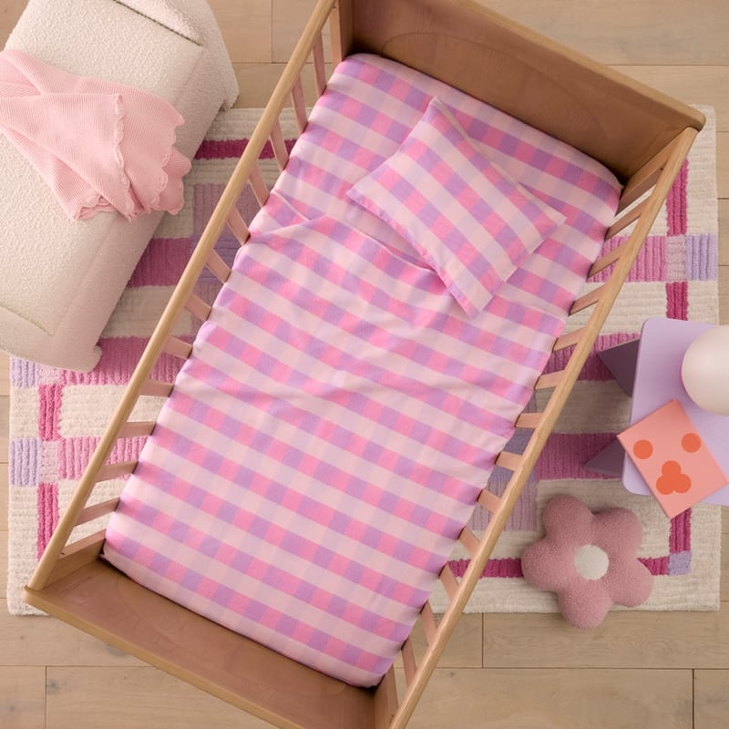 Parker Check Pink Flannelette Cot Sheet Set