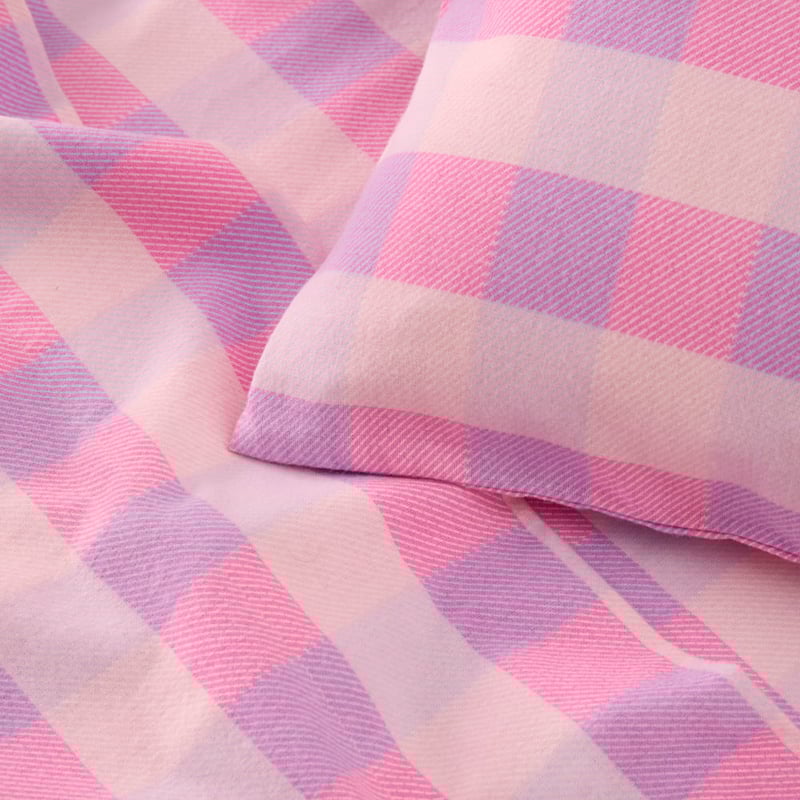 Parker Check Pink Flannelette Cot Sheet Set