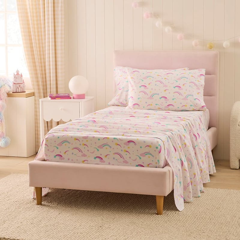 Magical Rainbow White Flannelette Sheet Set