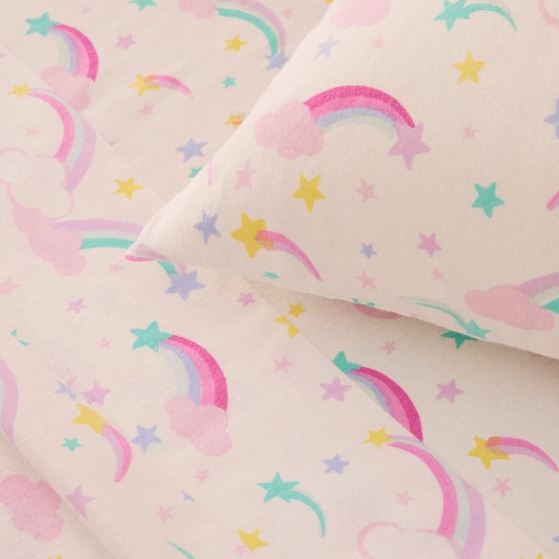 Magical Rainbow White Flannelette Sheet Set