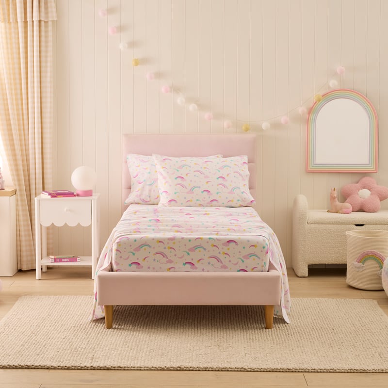 Magical Rainbow White Flannelette Sheet Set