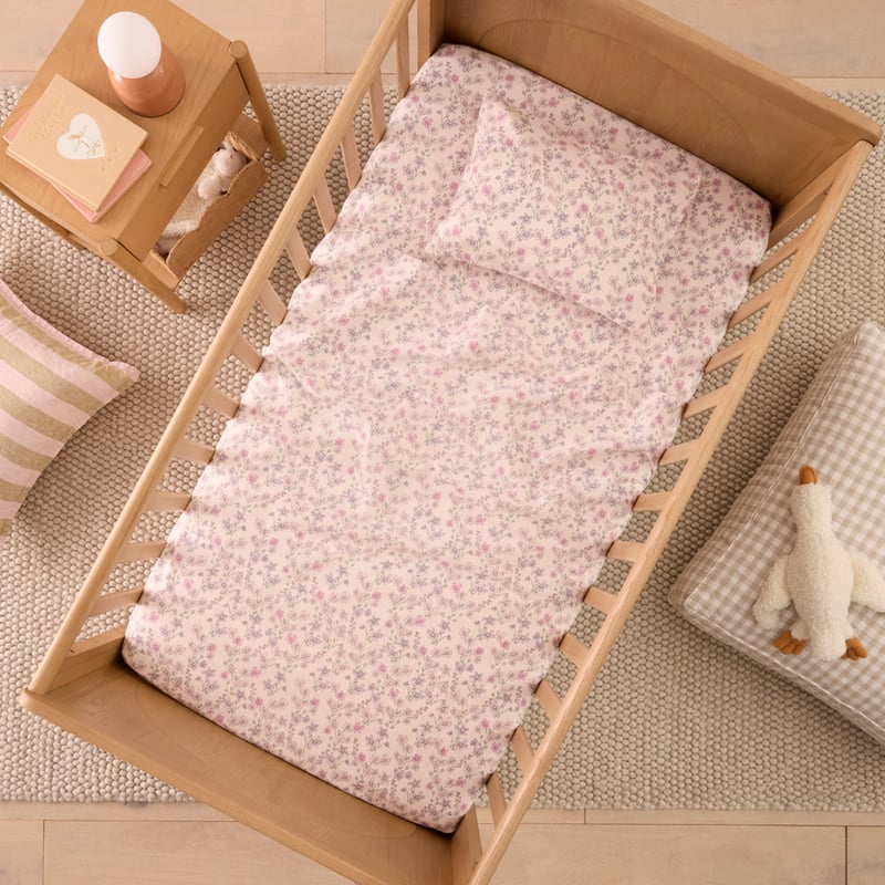 Gracie Floral Soft Pink Flannelette Cot Sheet Set