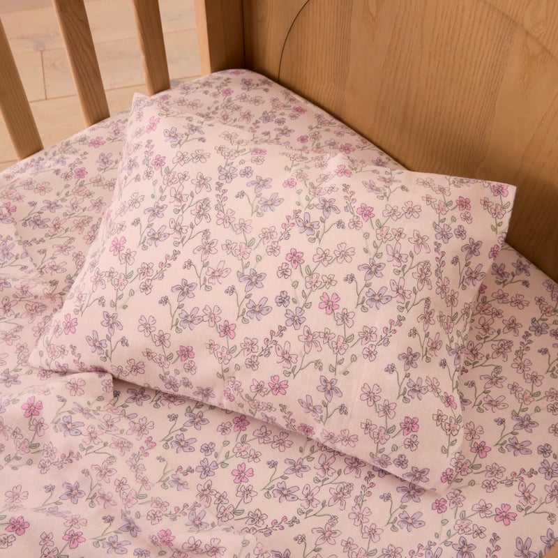 Gracie Floral Soft Pink Flannelette Cot Sheet Set