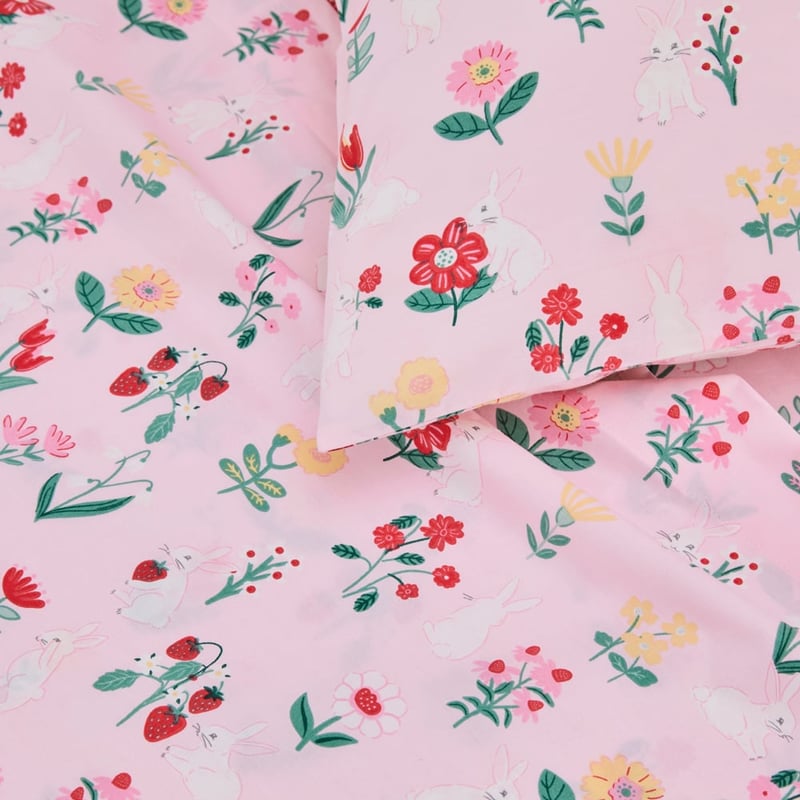 Bunny Floral Pale Pink Sheet Set