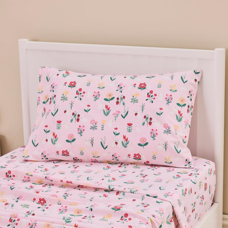 Bunny Floral Pale Pink Sheet Set