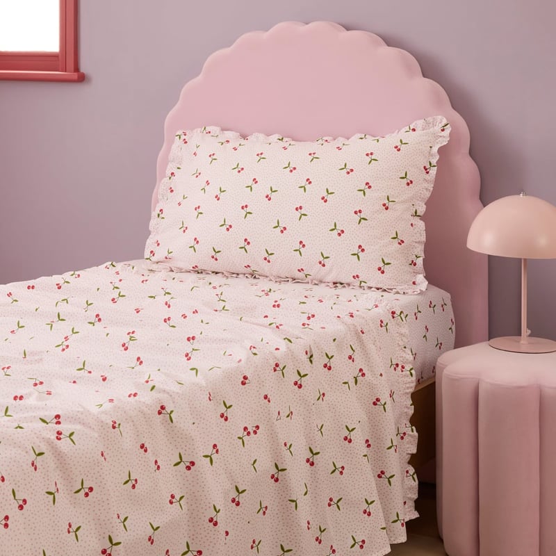 Cherry White Ruffle Sheet Set
