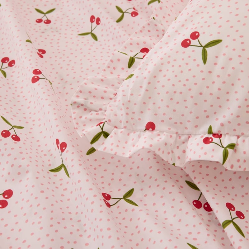 Cherry White Ruffle Sheet Set