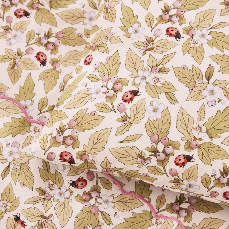Fleur Harris Dancing Ladybugs White Scallop Cot Sheet Set