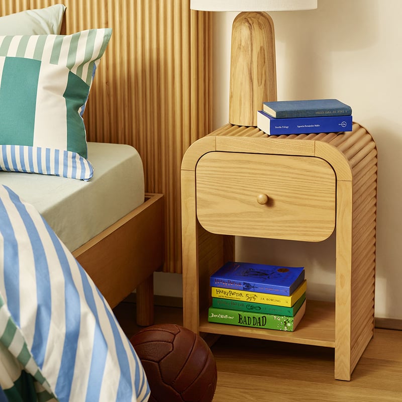 Ryder Natural Timber Ribbed Bedside Table