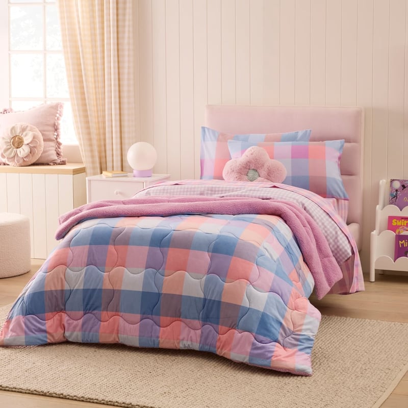 Teddy Pink Check Blanket