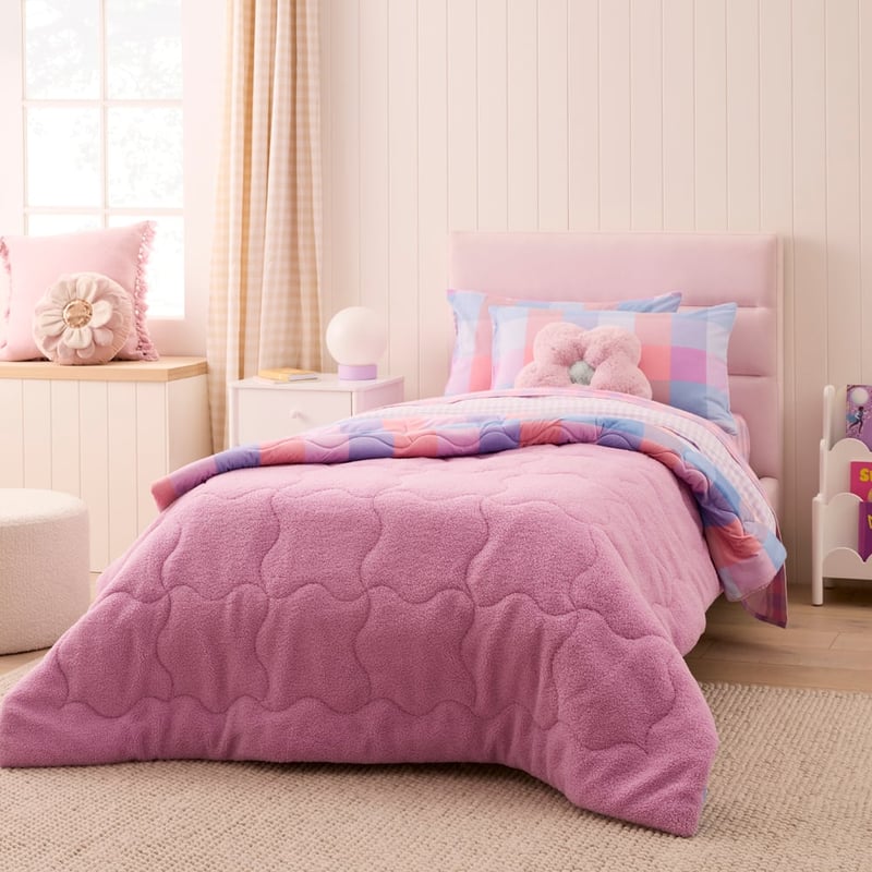 Teddy Pink Check Blanket