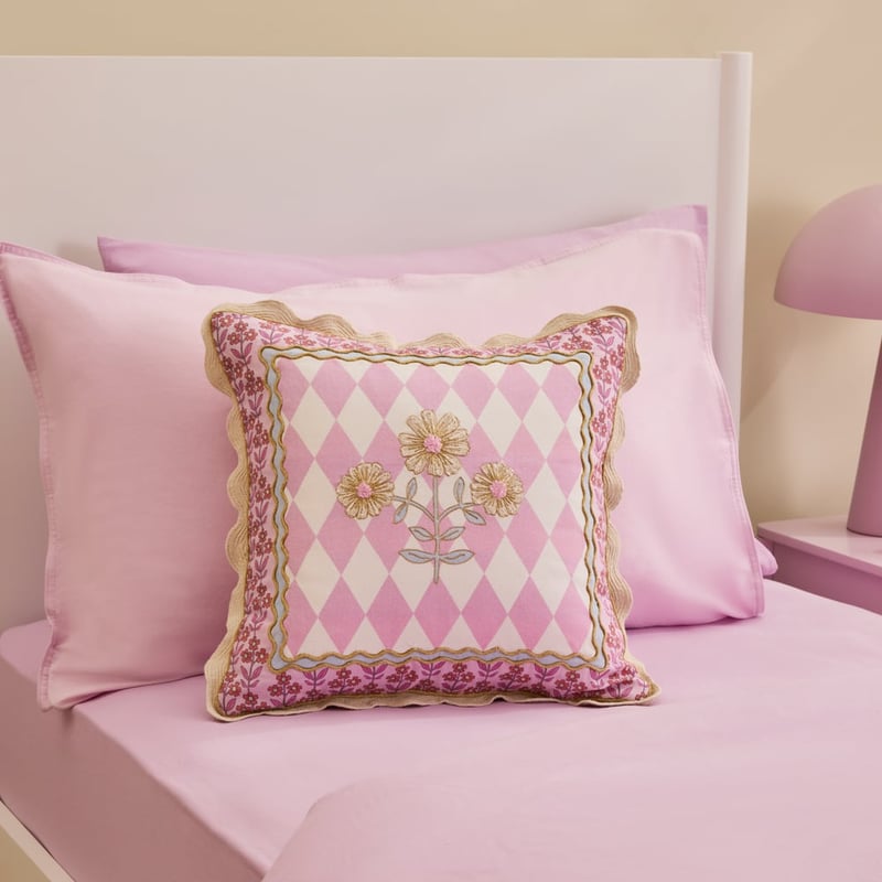 Sia Pink Floral Textured Cushion